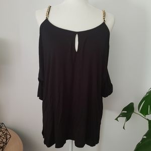 ⭐ Gold Chain Cold Shoulder Black dolman Blouse